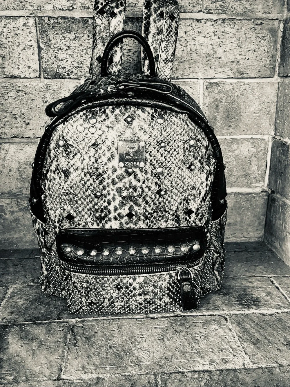 🏴‍☠️ MCM Stark Python Print backpack Ltd Edition black python and gray w studs